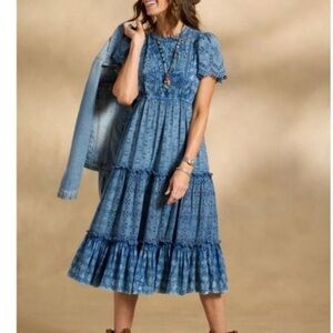Sundance Isla River Dress Tiered Chambray midi dress in indigo